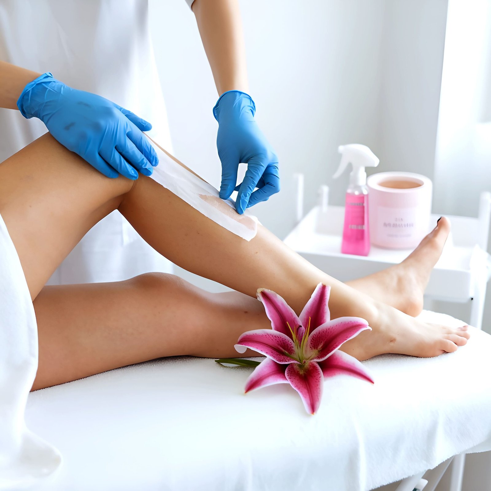 woman-getting-manicure-with-flower-her-leg